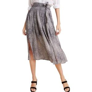 Anthropologie Maeve Annette Snakeskin Slit Pleated Chiffon Midi Skirt Size 8